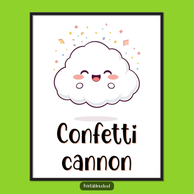 Funny Cloud Confetti Poster: Joyful Character, Light Particle Art, Party Decor Gift