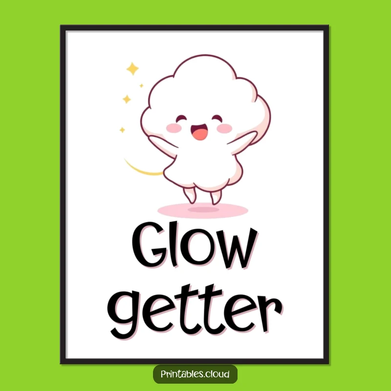 Funny Cloud Dancer Poster: Delighted Character, Light Swirl Art, Wall Decor Gift