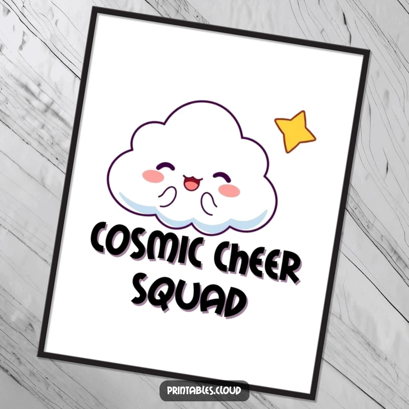 Funny Cloud Poster: Artwork of a cheering cloud character receiving a wink from a tiny star.
