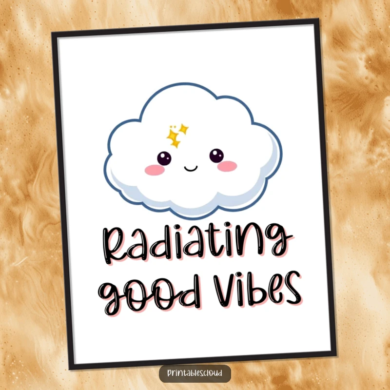 Funny Poster print of a cloud character with a speech bubble containing a bright twinkle, ideal for whimsical decor.
