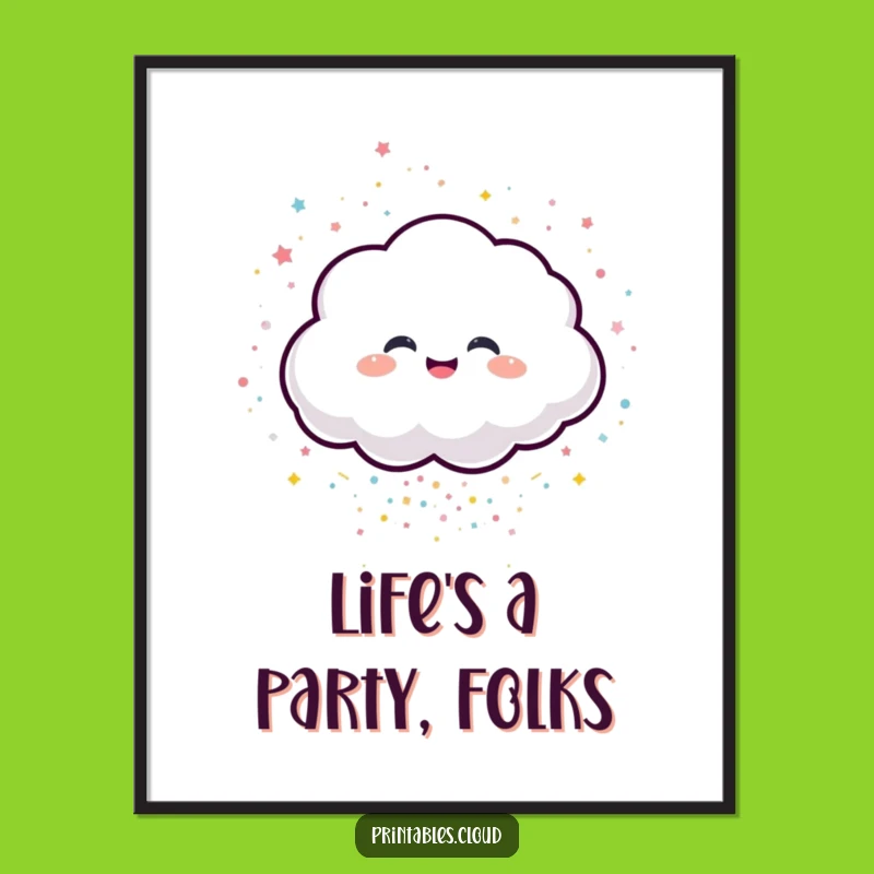Funny Giggling Cloud Confetti Poster - Joyful Character Art Print Gift