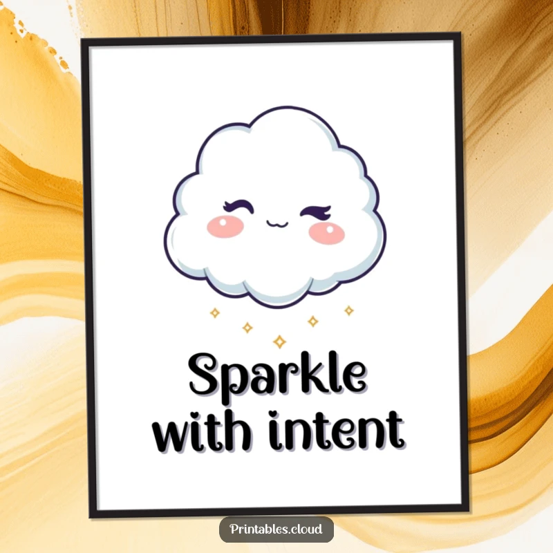 Funny poster depicting a mischievous cloud character winking and dropping shimmering sparkles, adding a whimsical touch to decor.