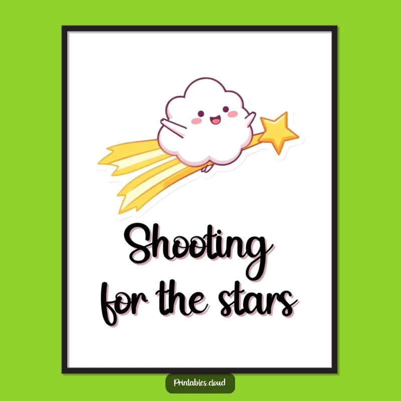 Funny Shooting Star Cloud Poster: Happy Character Art for Cosmic Decor