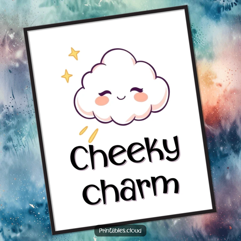 Funny Poster: A winking cloud character winks mischievously, leaving a shimmering trail of glitter, creating humorous wall art.