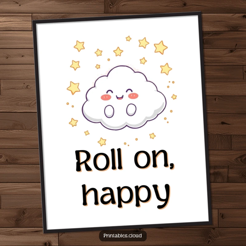 Funny Poster: A happy cloud character giggles joyfully as it glides across a celestial, star-speckled sky.