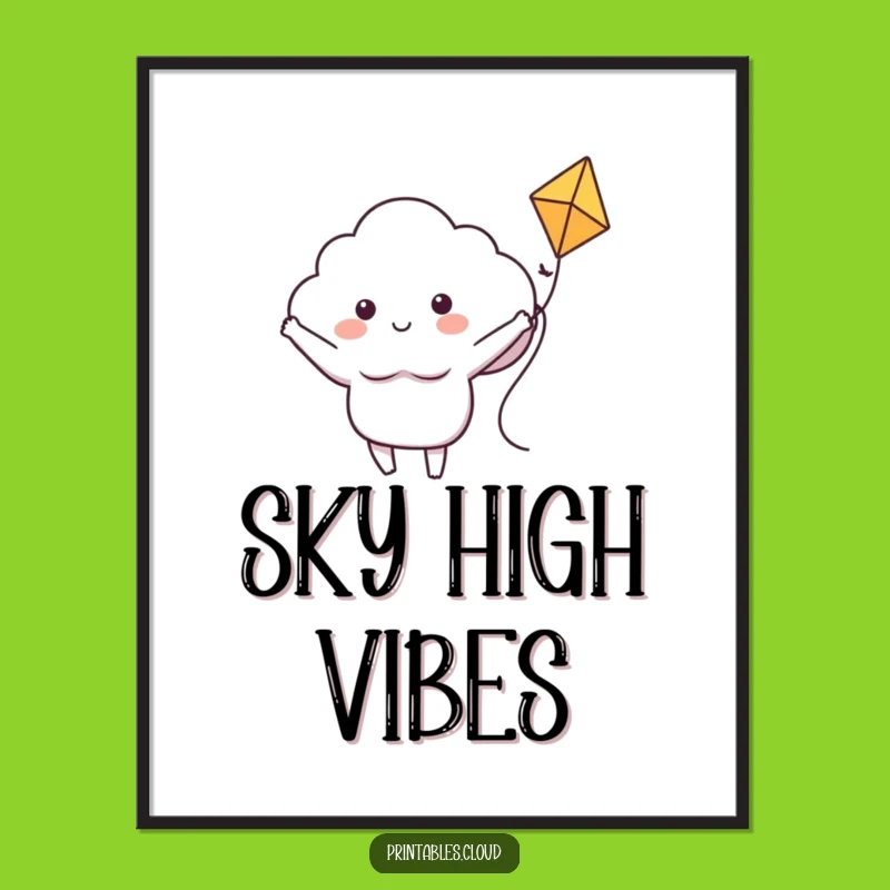 Funny Cloud Kite Adventure Poster - Uplifting Wall Art for Happy Spaces