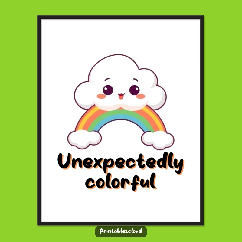 Funny Surprised Cloud Poster: Peeking Over Rainbow, Whimsical Wall Art, Perfect Funny Gift