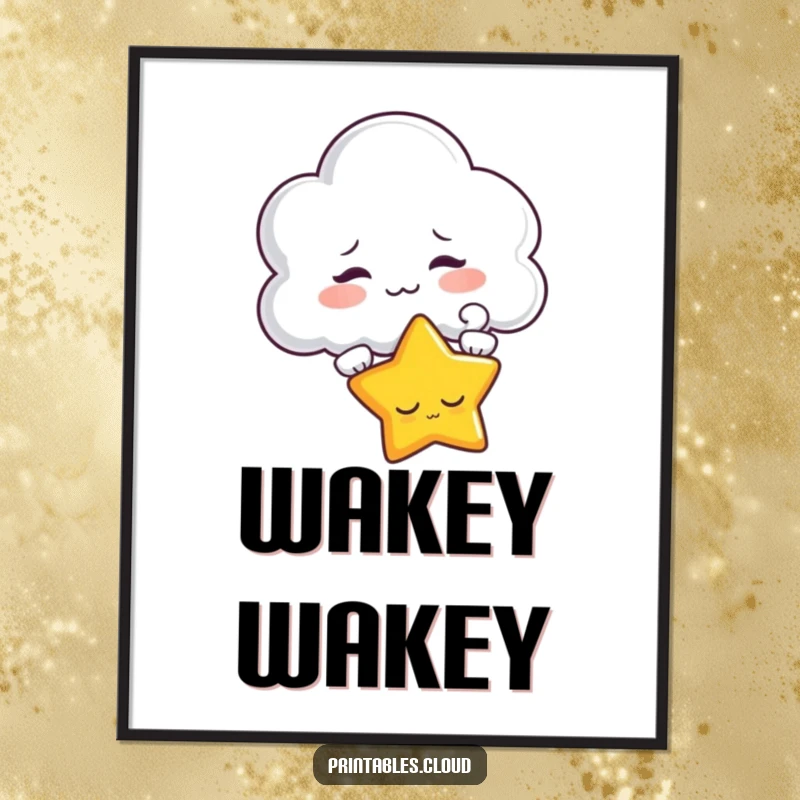 Funny poster of a mischievous cloud character teasing a sleepy star with a puff, adding a touch of playful humor to your walls.