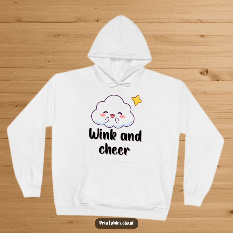 Funny Cloud Hoodie: A cheering cloud character shares a moment with a winking tiny star.