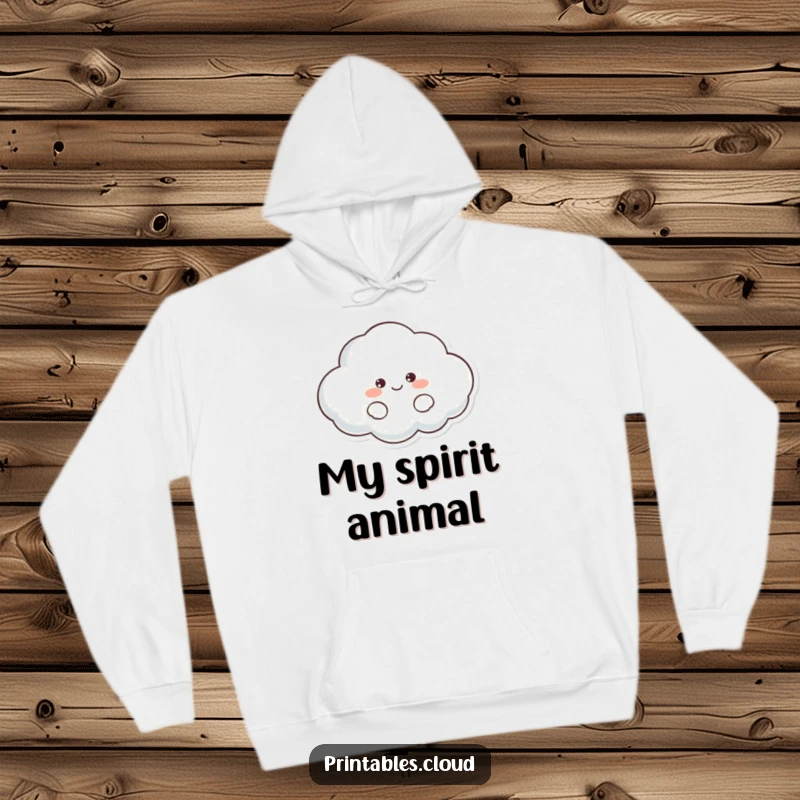 Funny Cloud Hoodie showcasing a delightfully lazy cloud character with a peaceful smile, offering warmth and humor for screen readers.