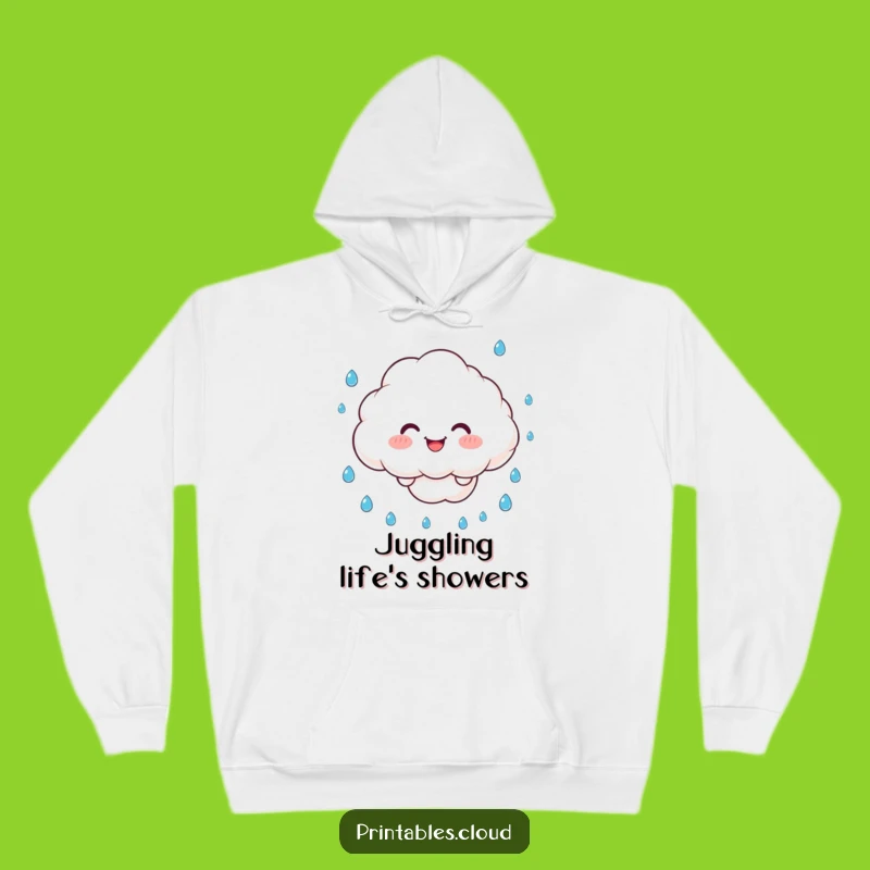 Funny Juggling Cloud Hoodie: Cozy Comfort with Rainy Day Smiles
