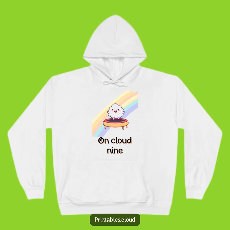 Cozy Funny Happy Cloud Rainbow Trampoline Hoodie - Warm & Playful Gift