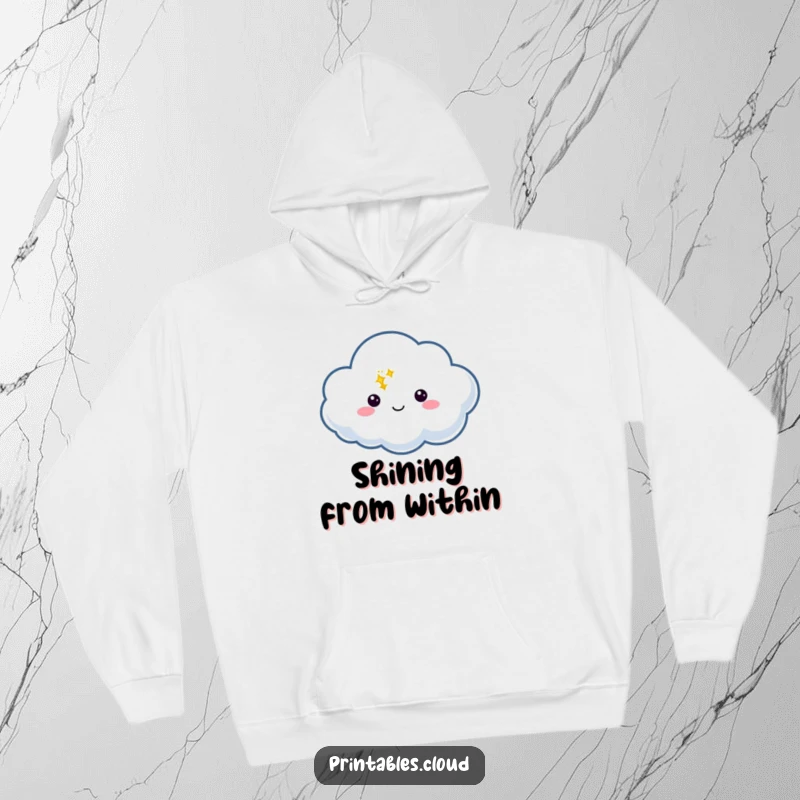 Funny Hoodie featuring a cloud character with a speech bubble containing a bright twinkle, offering cozy inspiration.
