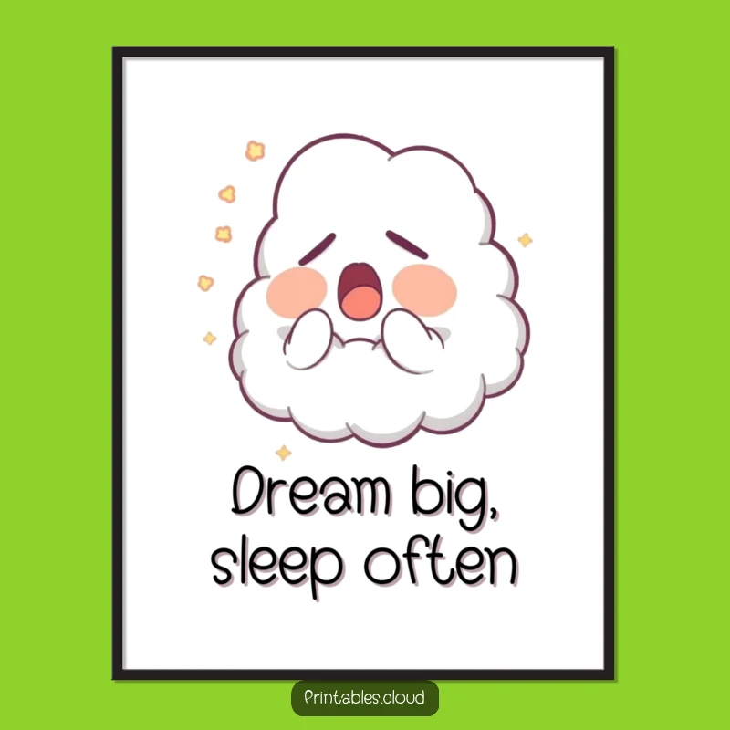 Free Printable Wall Art: Sleepy Cloud Yawn Funny Downloadable Art for Cozy Spaces