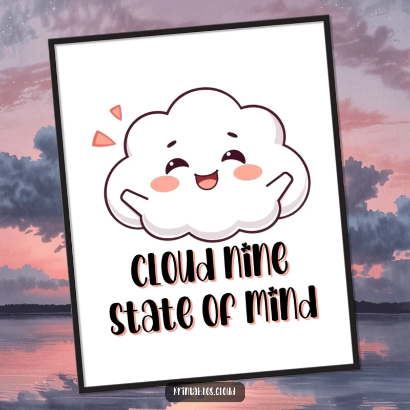 Funny Free Printable Wall Art: A content cloud character captured in a moment of pure, happy sigh.