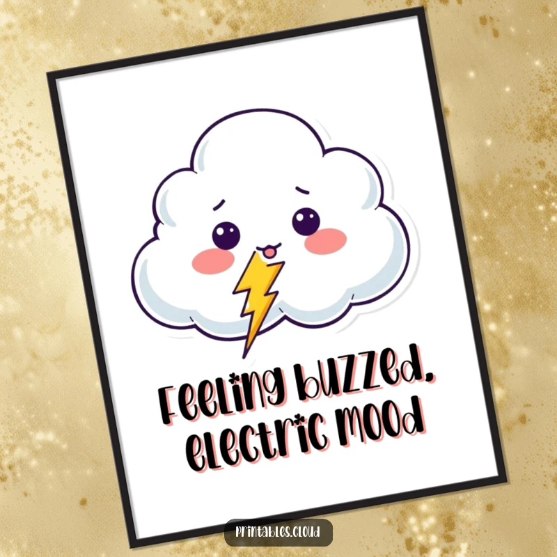 Funny Free Printable Wall Art: A shocked cloud character with a mischievous, giggling lightning bolt illustration.