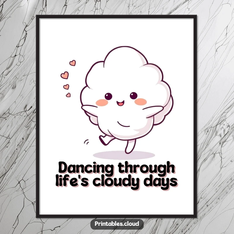 Funny Free Printable Wall Art: A cloud does a gentle dance, leaving a trail of happy sighs, calming art.