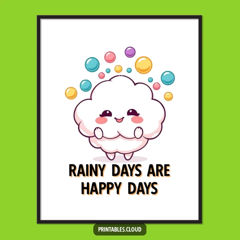Funny Free Printable Wall Art: Juggling Cloud, Raindrops - Whimsical Downloadable Decor