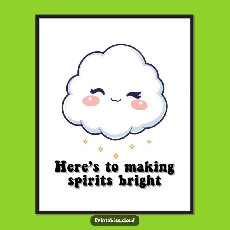 Funny Free Printable Wall Art: Mischievous Winking Cloud & Sparkles Downloadable Decor