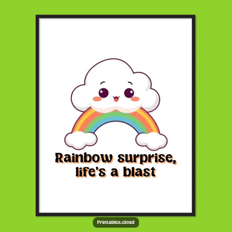 Funny Free Printable Wall Art: Surprised Cloud Rainbow Art, Downloadable Whimsy