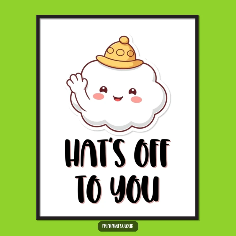 Free Printable Cloud Wall Art: Tiny Hat Wave Humorous Downloadable Art