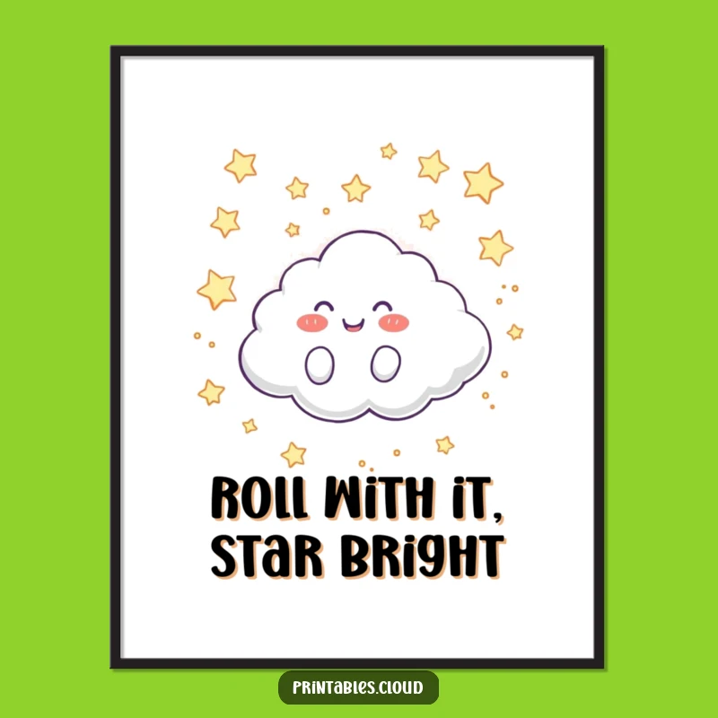 Free Printable Wall Art - Happy Cloud Rolling Whimsy, Quirky Downloadable Decor