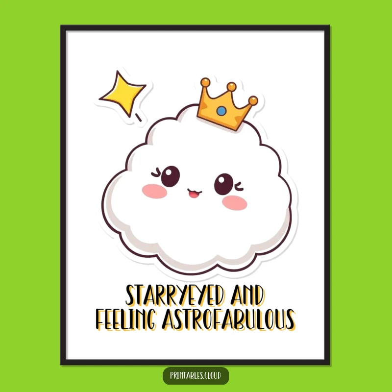 Funny Free Printable Wall Art: Surprised Crown Cloud & Shooting Star Downloadable Decor