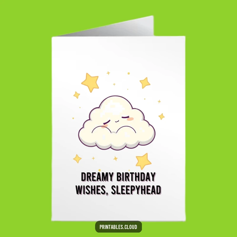 Free Printable Sweet Birthday Card: Sleepy Cloud for Peaceful Starry Night Wishes