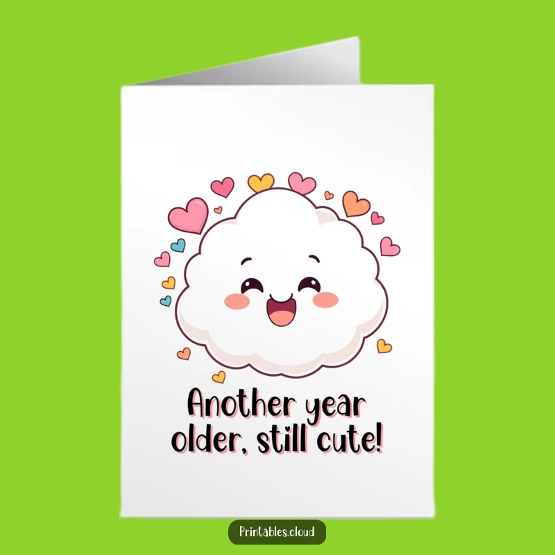 Free Printable Birthday Card: Funny Cloud Raining Hearts, Downloadable DIY Gift