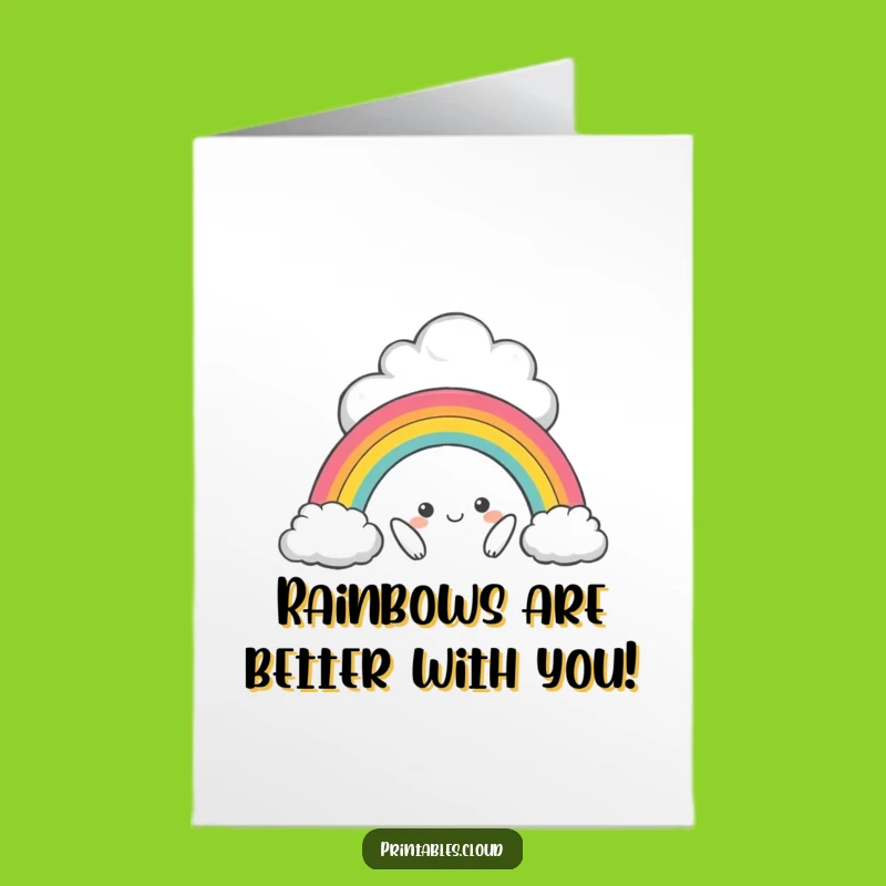 Free Printable Birthday Card: Mischievous Cloud, Tiny Rainbow - Funny DIY Gift Downloadable