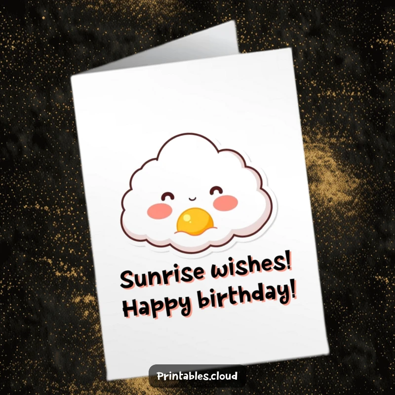Funny Free Printable Birthday Card: A cloud with rosy cheeks gazing peacefully at a tiny rising sun.