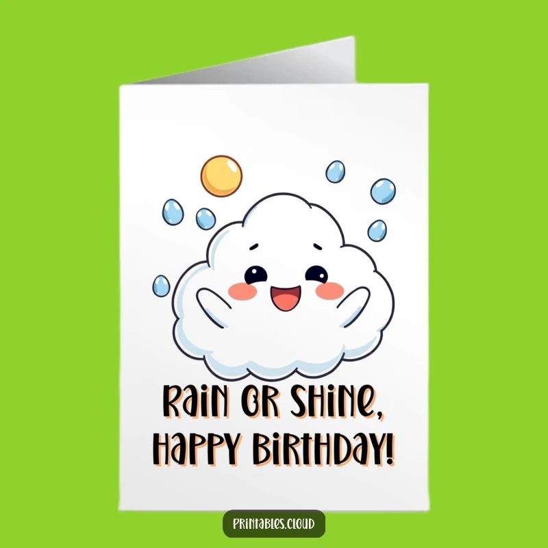 Free Printable Birthday Card: Raindrop Juggling Cloud, Splashy Fun!