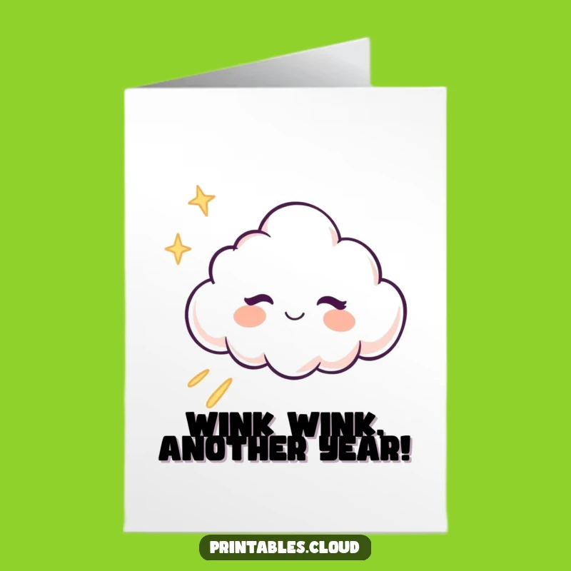 Free Printable Birthday Card: Winking Cloud Glitter Funny Downloadable Gift for Cheeky Birthdays