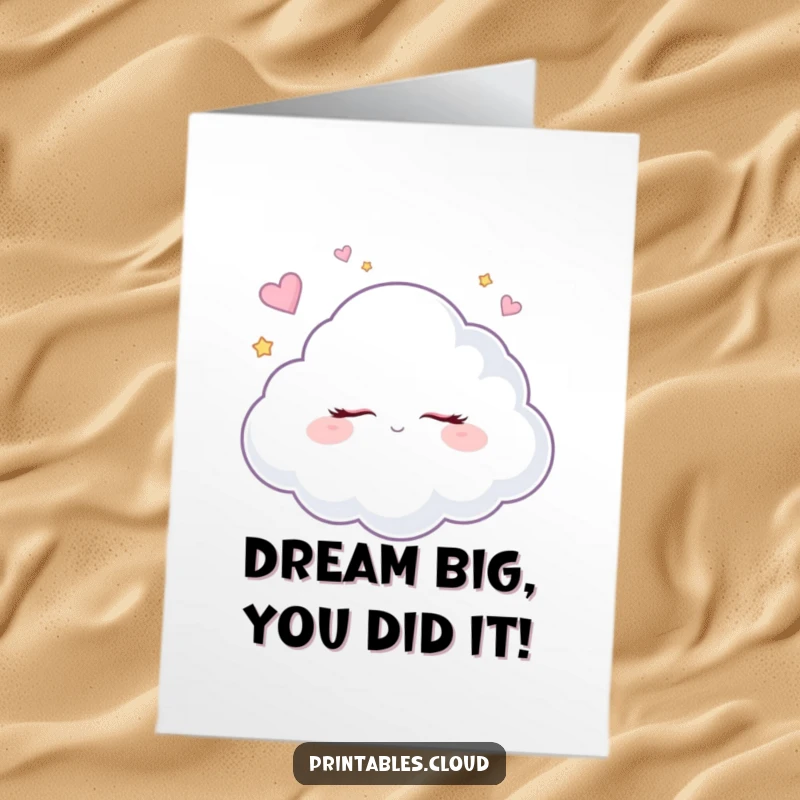 Funny Free Printable Congratulations Card: A blissful cloud dreaming, celebrating accomplishments with sweet, sleepy vibes, perfect for any success.