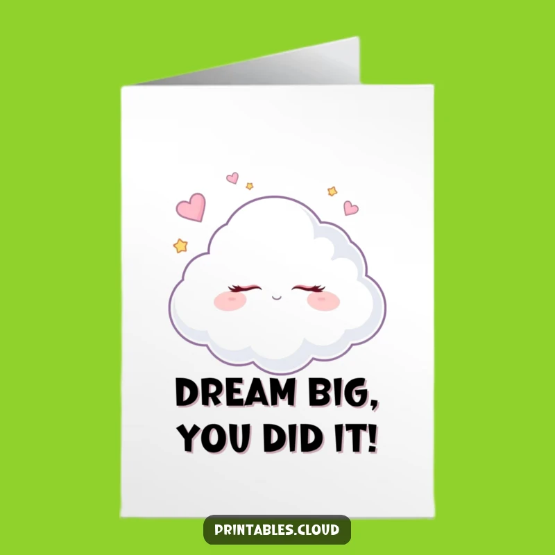 Free Printable Congrats Card: Dreamy Cloud Celebrates Your Success, Downloadable Gift