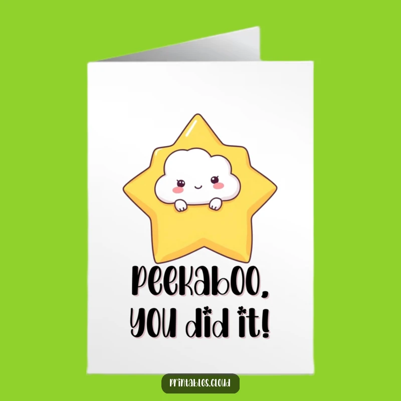 Free Printable Congrats Card: Shy Cloud Peeking Funny Downloadable Gift