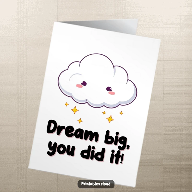 Funny Free Printable Congratulations Card: a dreaming cloud with stars drifting, symbolizing wonderful achievements. Great DIY gift.