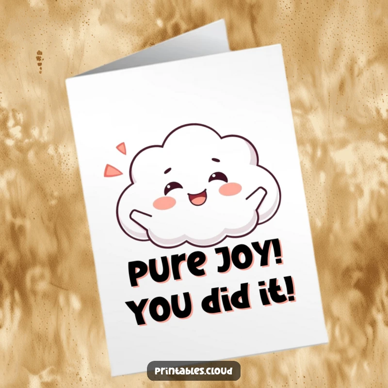 Funny Free Printable Congratulations Card: A cloud character exuding happiness with a contented, joyful sigh.