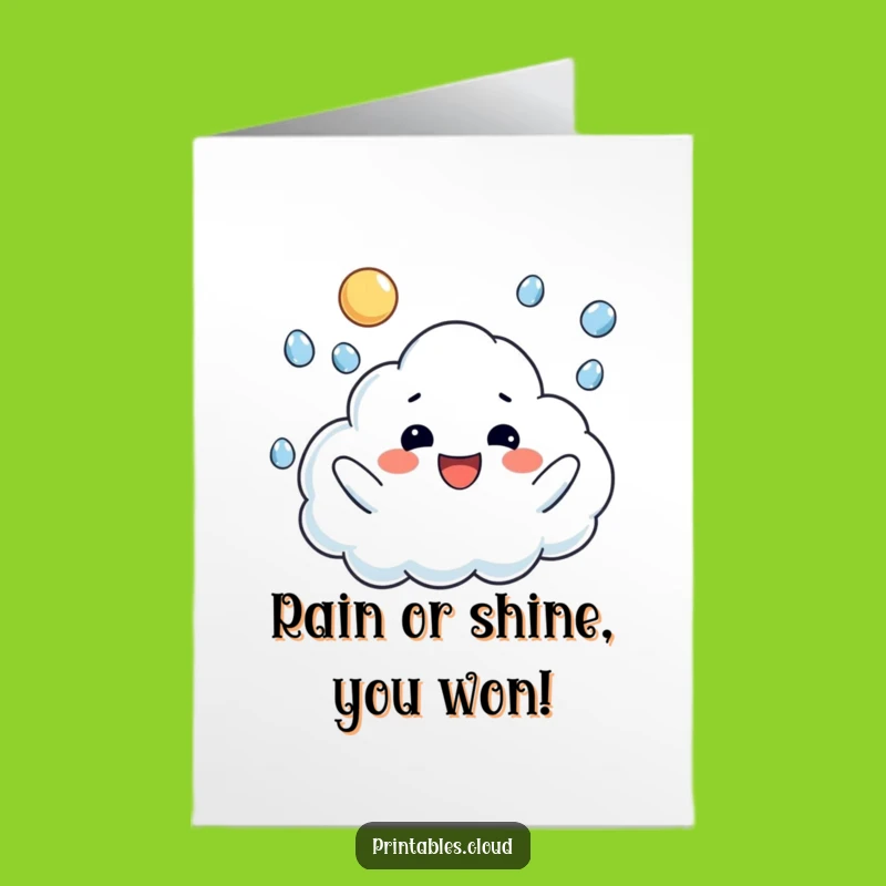 Free Printable Congrats Card: Raindrop Juggling Cloud, Celebrate with Joy!