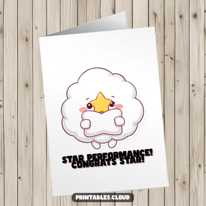 Funny Free Printable Congratulations Card: A friendly cloud offering a fluffy pillow to a shining star.