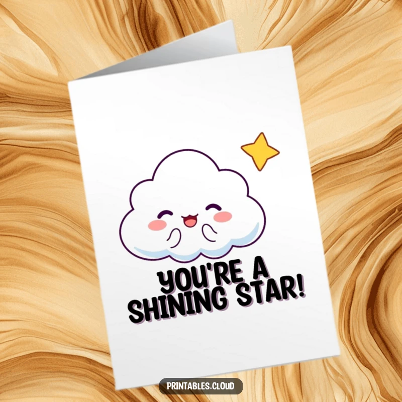 Funny Free Printable Cloud Congratulations Card: A cloud cheers happily while a tiny star winks, celebrating success.