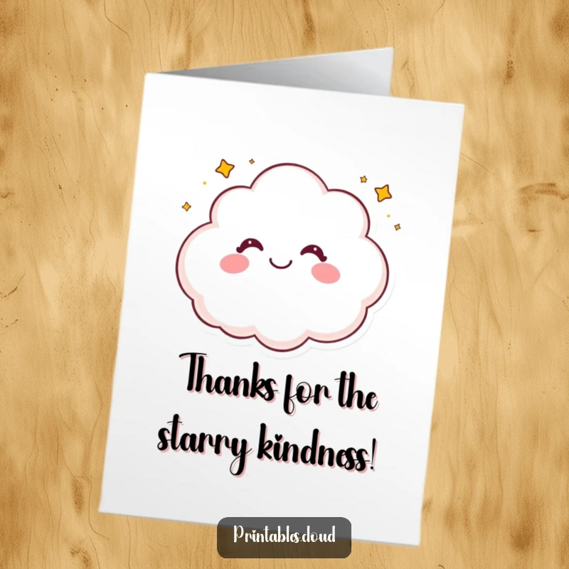 Funny Free Printable Thank You Card: A cheerful cloud character giggling and showering miniature stars as thanks.