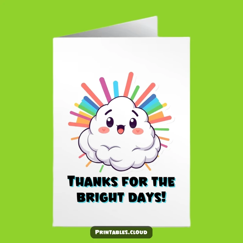 Free Printable Thank You Card: Rainbow Cloud Character - Express Gratitude with Color