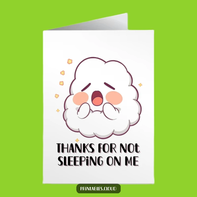 Free Printable Thank You Card: Sleepy Cloud Gratitude Funny Downloadable Gift for Friends
