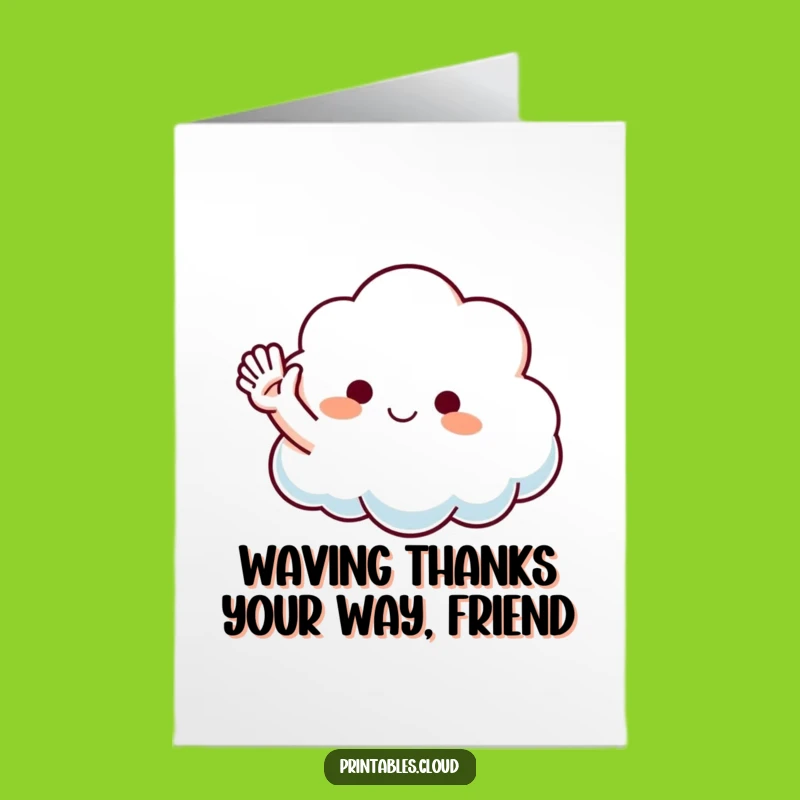 Free Printable Thank You Card: Waving Cloud, Funny Downloadable Gratitude