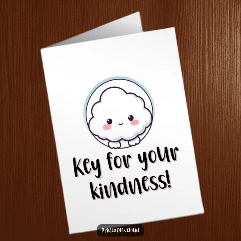 Intriguing free printable thank you card with a curious cloud peeking through a decorative keyhole.
