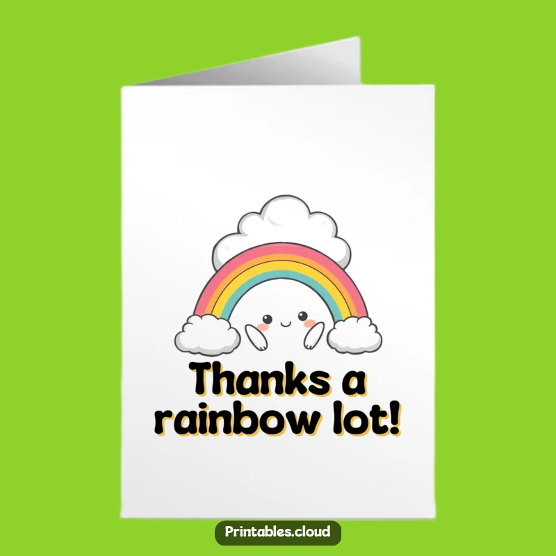 Free Printable Thank You Card: Mischievous Cloud, Tiny Rainbow - Funny Downloadable