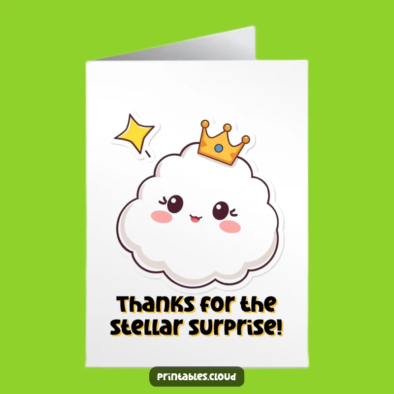 Free Printable Thank You Card: Shocked Cloud Crown Grateful for Surprise Funny Gift