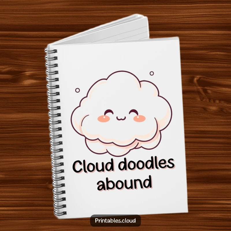 Funny giggling cloud character, making mist art, in a notebook, for capturing creative thoughts humorously.