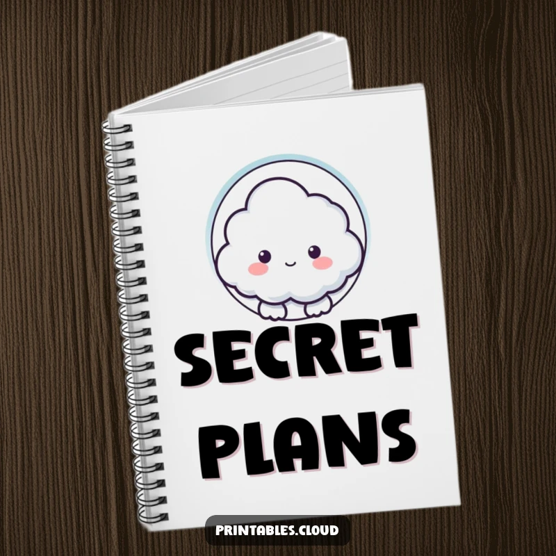 Funny notebook with a curious cloud character peeking through a keyhole shape, perfect for capturing thoughts with playful wonder.